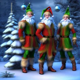 elves. Christmas scene. photorealistic. low-key