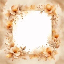 Hyper Realistic Beige small-watercolor-Floral-Frame With Glowing Golden Embers On Off-White Grunge Background.