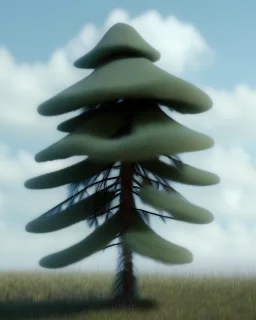 Pine tree with a hat on clouds