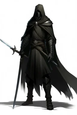 A commander with a black cloak and a long coat with long combat boots and a long spear