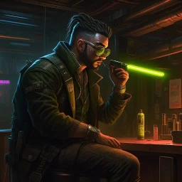 Cyberpunk gunsmith with a cigar