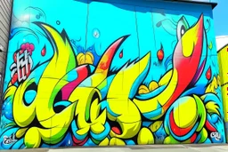 a graffiti mural wall with the word cell pokemon style