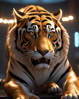 Tigerman, unreal engine 5, concept art, art station, god lights, ray tracing, RTX, lumen lighting, ultra detail, volumetric lighting, 3d