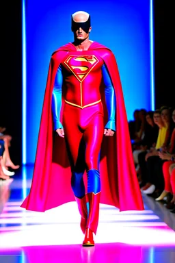 Superman on a fashion runway futuristic Style street wear no cape