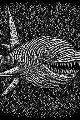 Moth / shark hybrid in the style of "Berserk" manga. B/w.