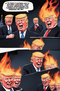 donald trump maniacally laughing while burning the american flag