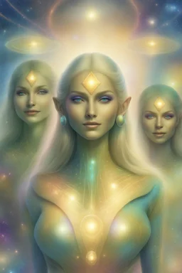 cosmic woman, blue skin,beautiful ufos rainbow, admiral from the future, galactic confédération, fine whole face, crystalline skin, expressive purple eyes,rainbow, smiling lips, very nice smile, costume pleiadian, Beautiful tall woman pleiadian Galactic commander, ship, perfect datailed golden galactic suit, high rank, long blond hair, hand whit five perfect detailed finger, amazing big puple eyes, mouth, high définition lips, cosmic happiness, bright colors,smile