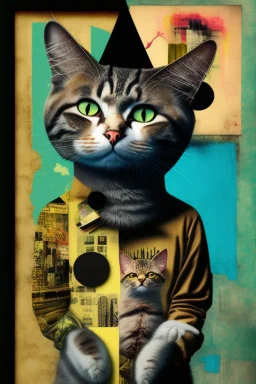 dA cat, abstract and contemporary surrealism, collage of absurd art,.grunge and urban