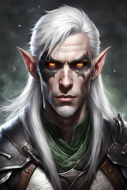 blind male elf assassin eyes covered white hair