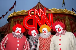 a group of clowns in front of the circus with a CNN logo