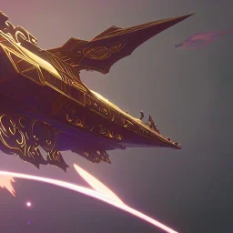 huge ornate spaceship made of brass flying through space