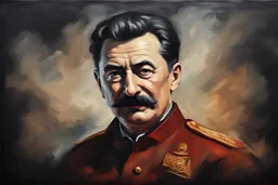 Stalin . oil painting style with dark ilumination and renascense style