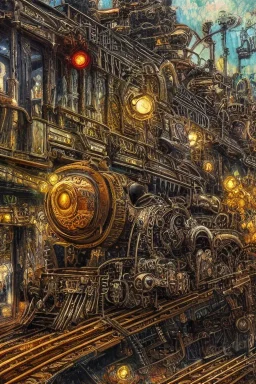 Insanely detailed intricately detailed meticulously detailed hyperdetailed AbstractTech technopunk, steampunk train on a roller coaster, high contrast, blurry Impressionist landscape background textured paint, luminism, hyperrealism, fine art CorporateMemphis