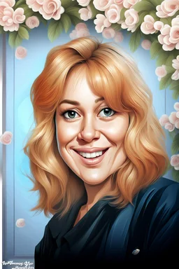 Create a caricature (downloaded photo) that is particularly close to smooth digital style or realistic vector illustration (often associated with the smudge art or oil paint effect in digital art) with a background backdrop.