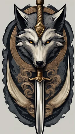 Small dagger with an ivory hilt carved with a wolfs head, hyperrealistic dark fantasy