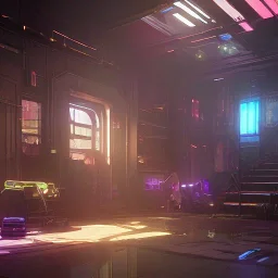 cyberpunk slums houses scifi living room robot interior