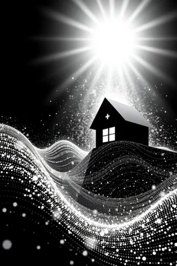 bright abstract particles waves length house music black and white