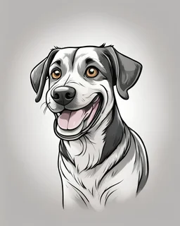 A happy dog in a cartoon style, 2D picture on a white backgrond, a labrador, black outline