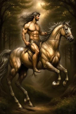 The magnificent and ethereal creature known as the centaur a glorious melding of equine and human form captivates the imagination with its majestic presence as its powerful equine body akin to the untamed wildness of the open fields harmoniously merges with the dignified human upper torso evoking a sense of grace and mystique that leaves all who behold it in awe and wonder