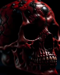 black skull with crushed inside really darkred fleshy stomach filled with digestive juices in eyes, intricate, 8k, macro photography ,