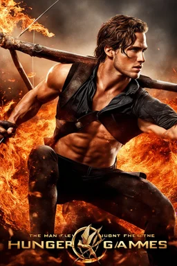 hot man fighting in the hunger games, saving the woman he loves