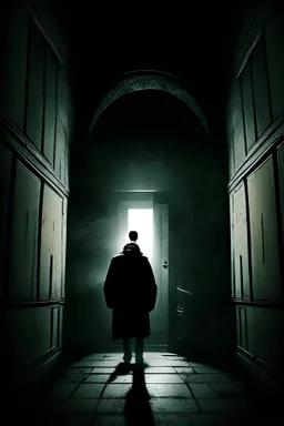 man in dark hall
