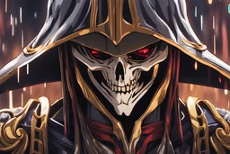 Ainz in 8k Afukuro drawing style, overlord them, cinematic mood, magic circle, neon reflect, close picture, rain, highly detailed, high details, detailed portrait, masterpiece,ultra detailed, ultra quality
