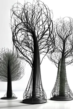 five cable tree made by wire 3d near each other making atree sceen