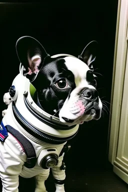 Boston terrier as astronaut exploring space