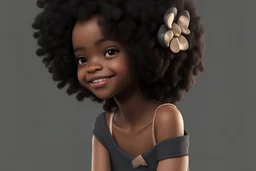 black female child with afro long curly hair smiling, disney style, chibi, whole body, cute, unreal engine, detailed, ultra high definition, 8k