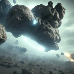 alien asteroid attack on earth city, volumetric lighting, particals, intricate detail, realistic, close up