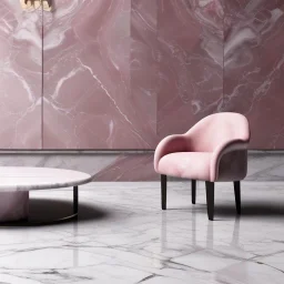 Light pink swirling marble texture, table & chair, HD 4K Unreal Engine 5 bokeh