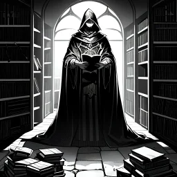 a dramatic cinematic lighting depiction of a detective walking among tall bookshelves, highlighting the scattered books strewn across the ground, with a sharp and imposing contrast in light and shadow, and ice covering the floor in the style of fantasy art, cinematic colorful visible lighting