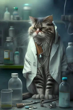 صورة ل قطة وهي دكتورة في المخبر وشاردة