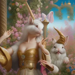 fantasy magic, sharp focus, illustration, highly detailed, digital painting, concept art, art germ and Paul Lewin and Kehinde Wiley, masterpiece silver rabbit with unicorn horn