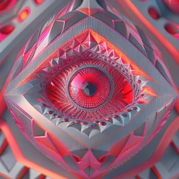 Optical Illusion, eye, pink orange red silver, geometric Pattern render, HD, 3D , Unreal engine, solids, intricated details, vibrant colors, Unreal Engine, octane render, 8K