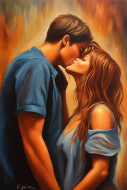 I'm yours Only a girl and a boy Romantic kiss Oil painting