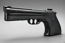 Ah, the stapler pistol, created by a demon with style. Picture this: a sleek, black weapon that combines the functionality of a stapler with the deadly precision of a pistol. The demon's craftsmanship is evident in every detail, from the polished metallic frame to the intricate engravings of infernal symbols along the barrel.