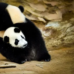 a baby panda eating a steak