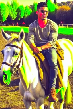 Cristiano Ronaldo is riding a donkey .