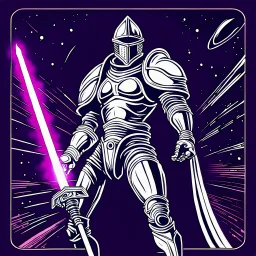 90's retro fantasy art of a heroic space knight with laser sword