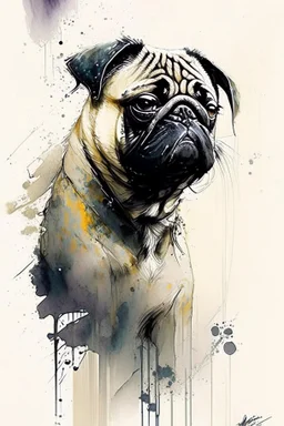 Pug watercolour Yoji Shinkawa in style high_quality_art. Ru dalle
