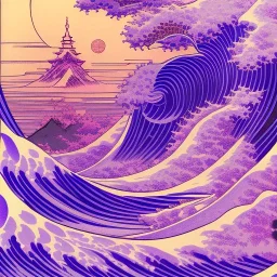 illustration by <Katsushika Hokusai>, purple tones,