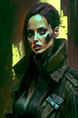 Angelina jolie in militiary general cyberpunk style