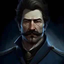 The submarine gunner Sylas Steinhardt, a well groomed dark haired man with scars on his face with small mustache, realistic grimdark setting,