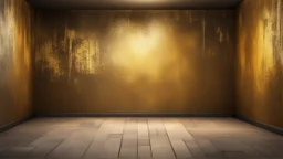 Hyper Realistic grungy-glowing-golden-blocked-wall textured room