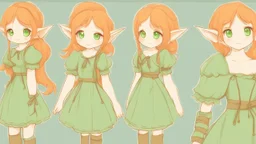 Cute Elf with orange hair and glowing green eyes She wears a light green dress