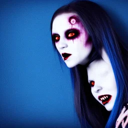 horror female vampire blue background