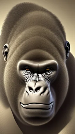 Une créature a l'aspect général d'un gorille avec une tête de loup. Son pelage est blanc neige.