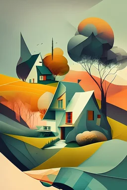 Landscape & houses , abstract style